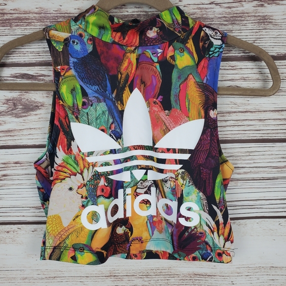 Adidas x Farm Rio Womens XS Bird Print Passaredo Crop Tank Sleeveless Top - Picture 1 of 7